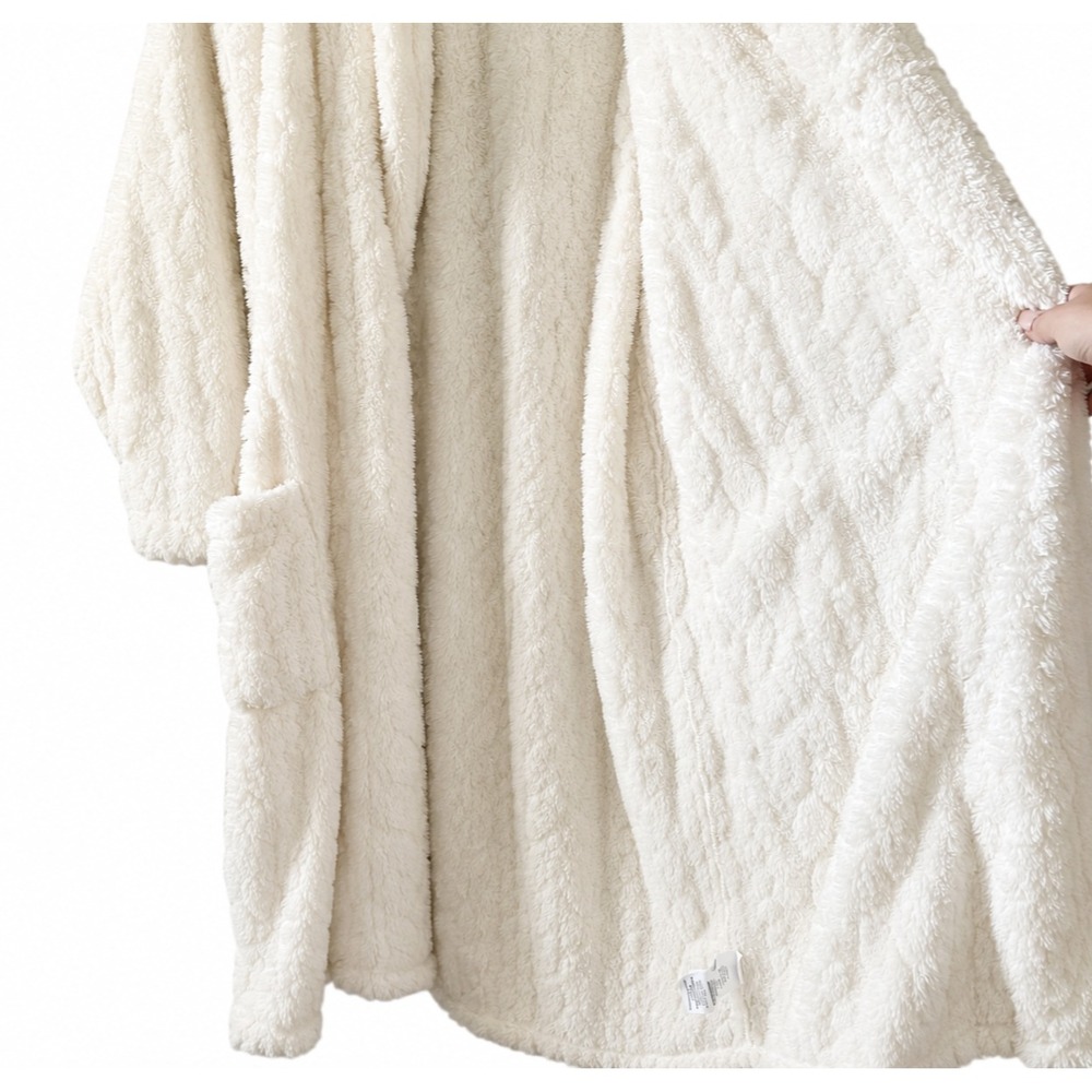 Pottery Barn Plush Robe Women Medium Ivory Shawl Collar Belted Bathrobe - Picture 5 of 7